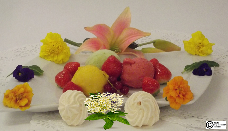 coupe de glaces avec des fleures